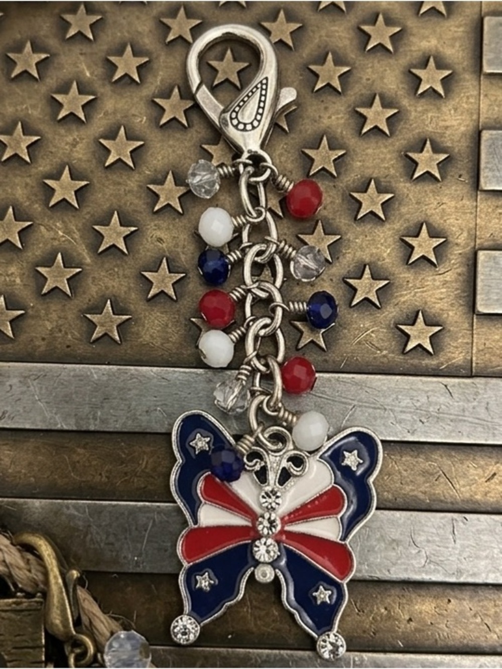 Patriotic Red White Blue Butterfly Bag Charm